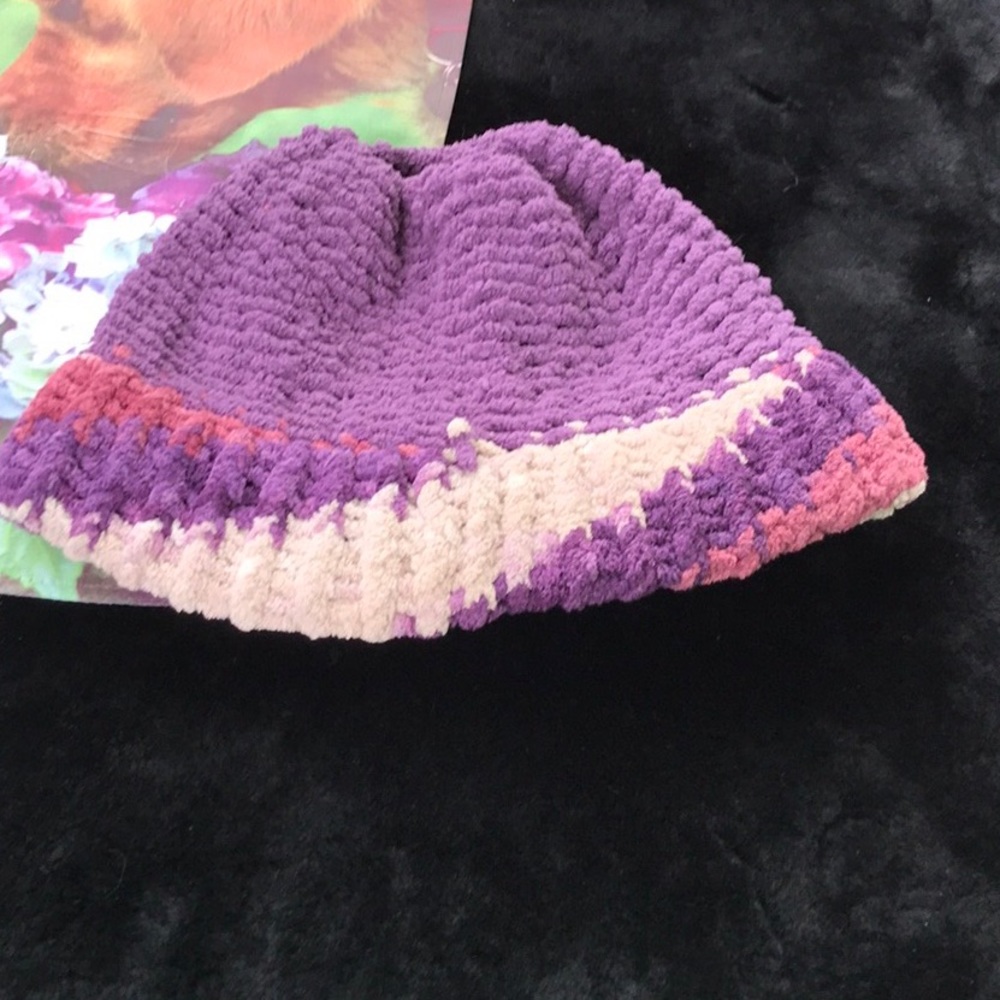 Large Purple Beanie with Ponytail Hole Possibly Hand Knitted Winter Hat
